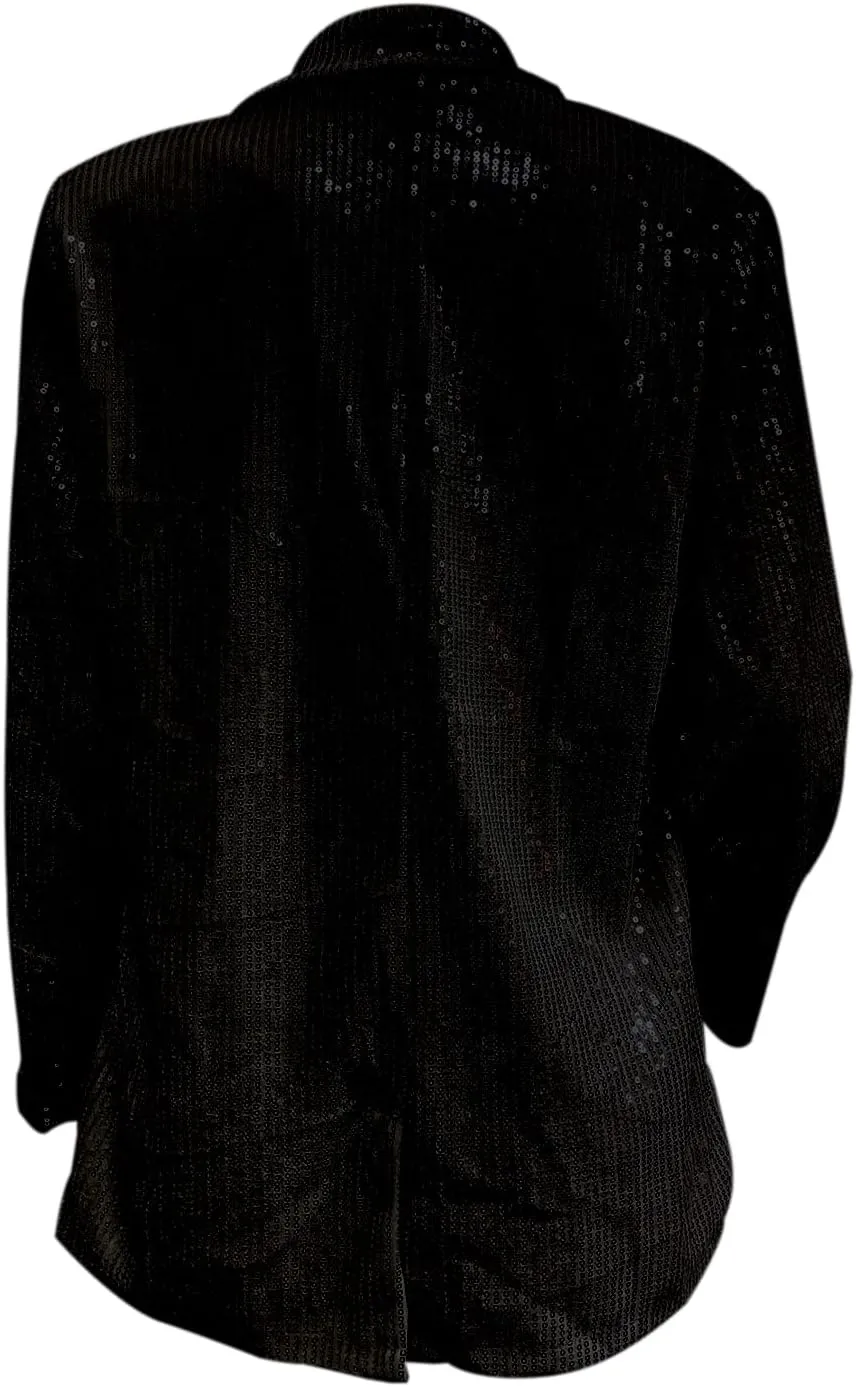 ALLUMK Women Evening Bling Sequin Jacket Open Front Work Blazer Long Sleeve Laple Cardigan Coat