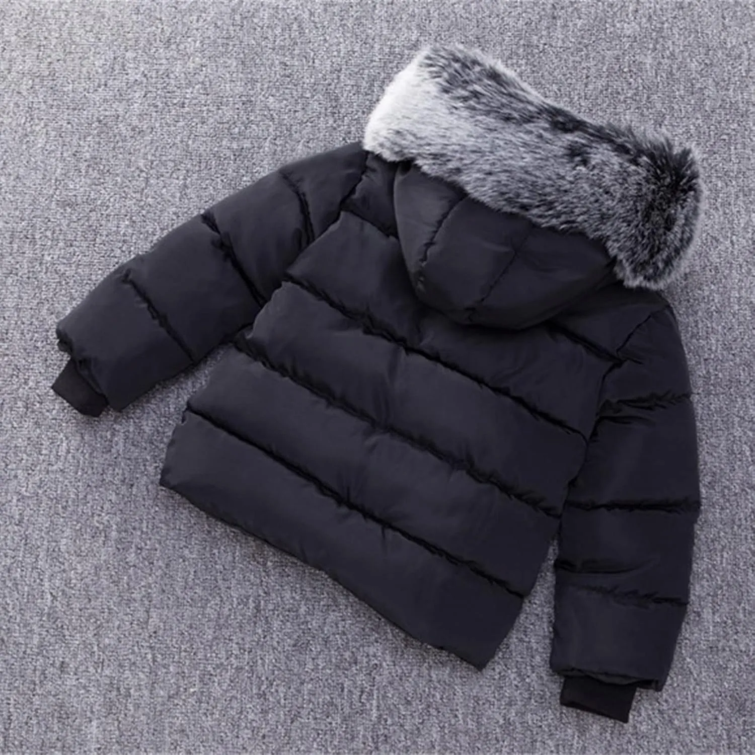Boys and Toddler's Heavyweight Hooded Puffer Jacket Long Winter Coat Insulated Parka with Faux Fur Collar Down Jacket