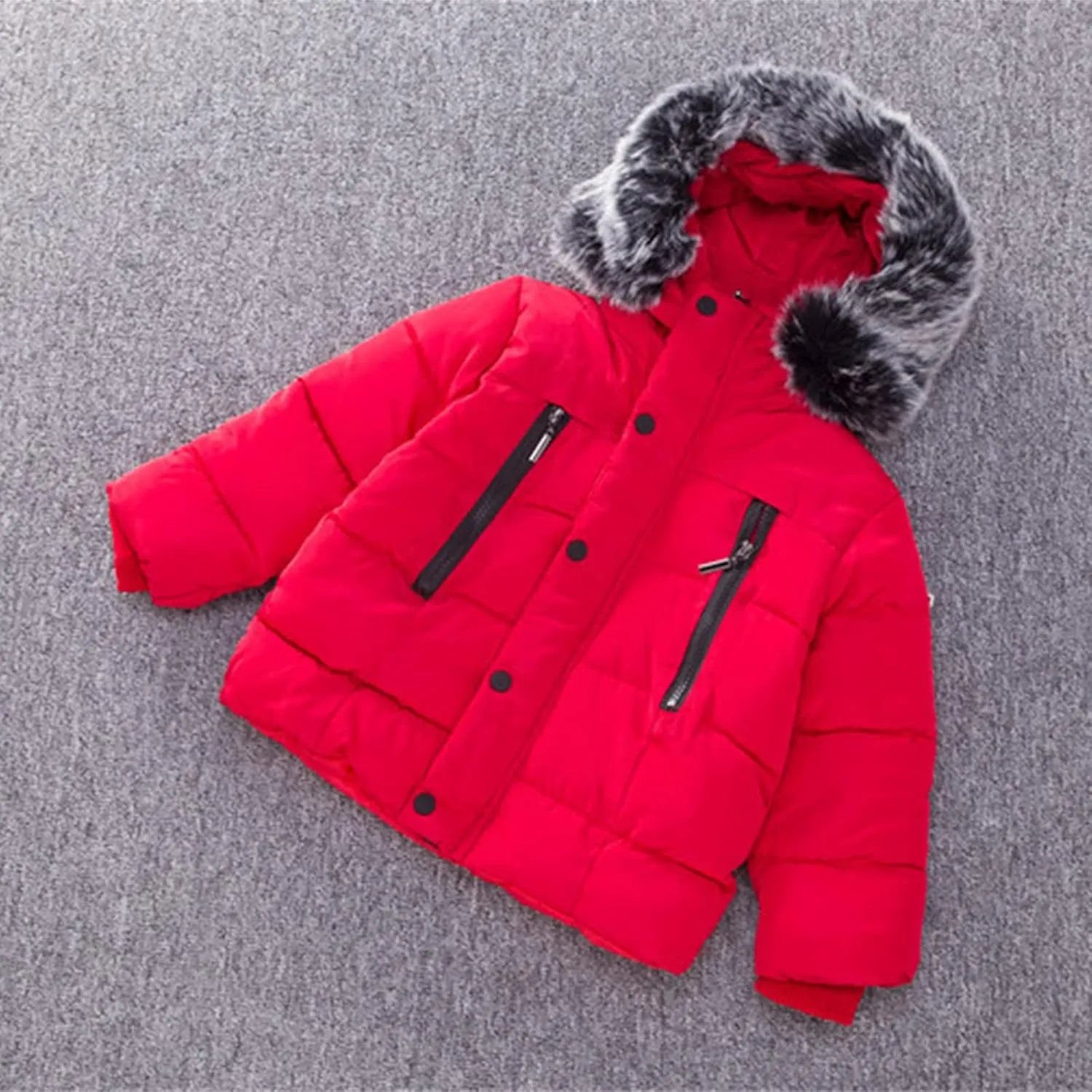 Boys and Toddler's Heavyweight Hooded Puffer Jacket Long Winter Coat Insulated Parka with Faux Fur Collar Down Jacket