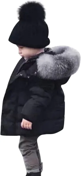 Boys and Toddler's Heavyweight Hooded Puffer Jacket Long Winter Coat Insulated Parka with Faux Fur Collar Down Jacket