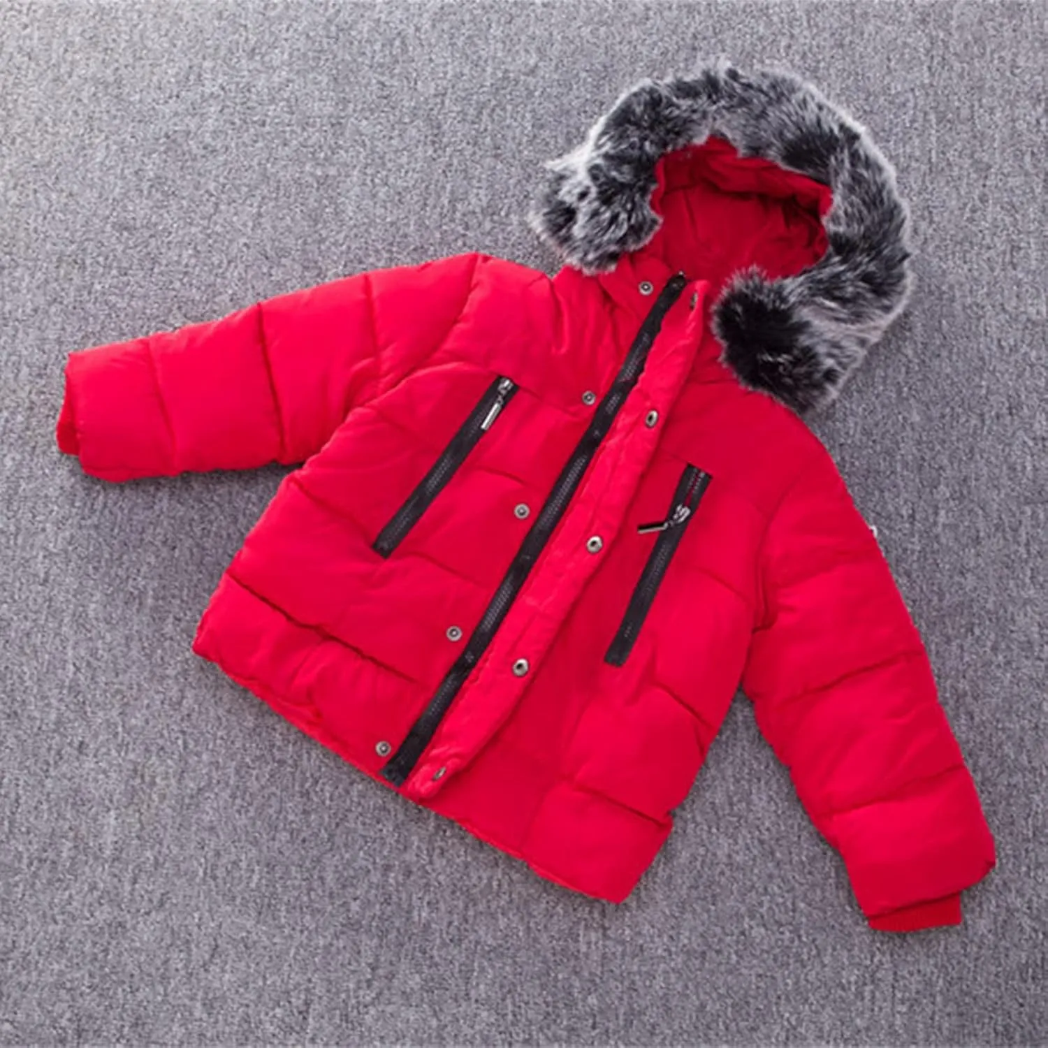 Boys and Toddler's Heavyweight Hooded Puffer Jacket Long Winter Coat Insulated Parka with Faux Fur Collar Down Jacket