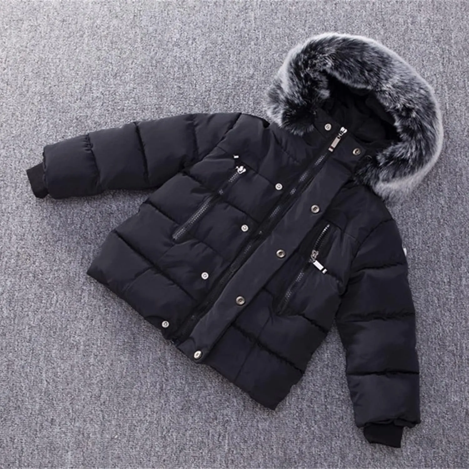 Boys and Toddler's Heavyweight Hooded Puffer Jacket Long Winter Coat Insulated Parka with Faux Fur Collar Down Jacket