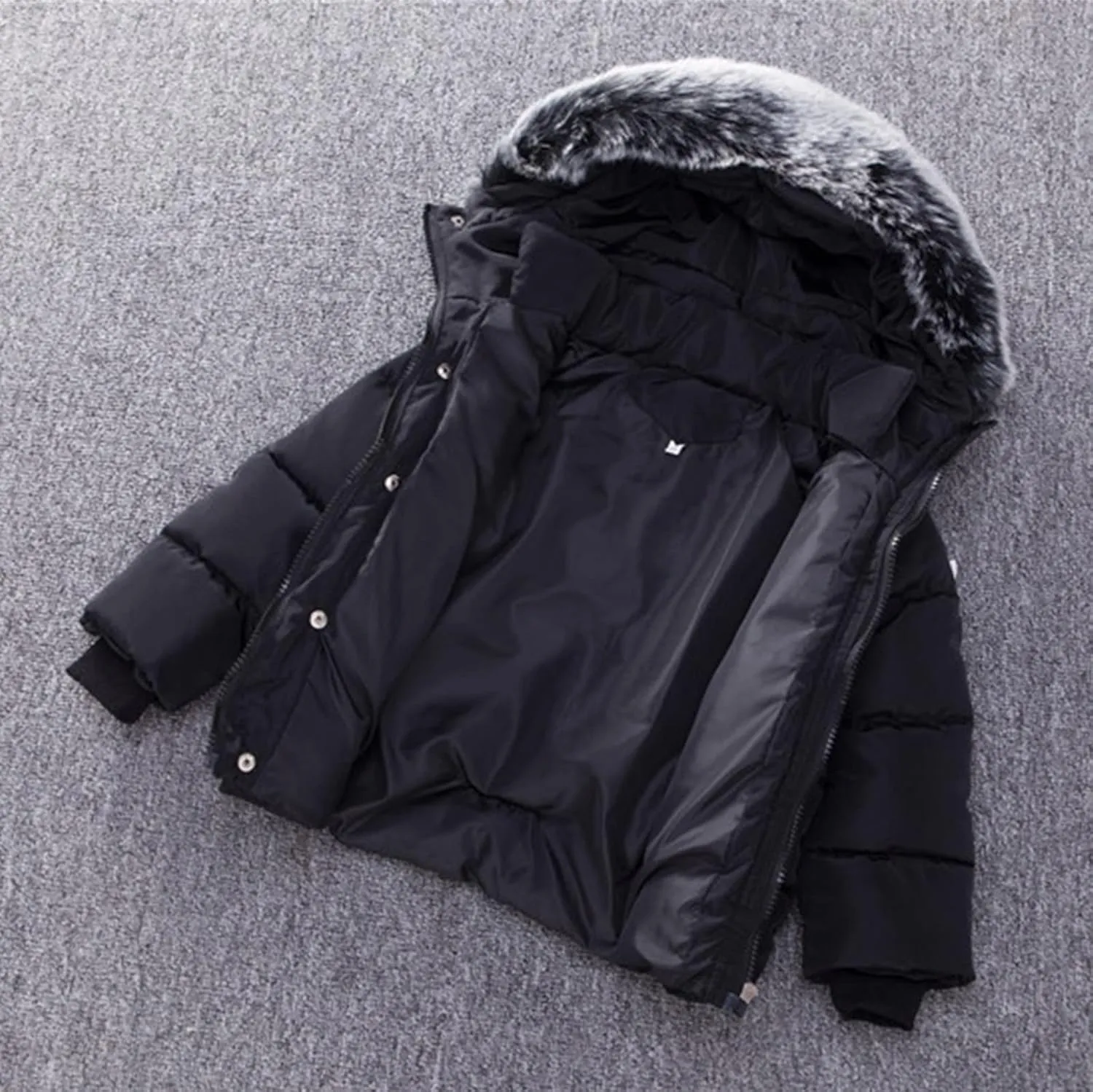 Boys and Toddler's Heavyweight Hooded Puffer Jacket Long Winter Coat Insulated Parka with Faux Fur Collar Down Jacket