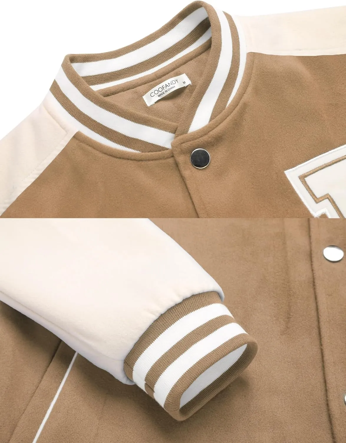 COOFANDY Men's Varsity Jacket Wool Blend Letterman Bomber Jacket Baseball Lightweight Jacket