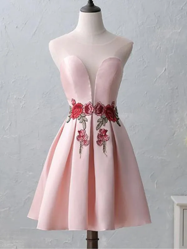 Cute Illusion Scoop Pink Cheap Short Homecoming Dresses Online, BDY0298
