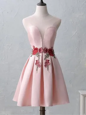 Cute Illusion Scoop Pink Cheap Short Homecoming Dresses Online, BDY0298