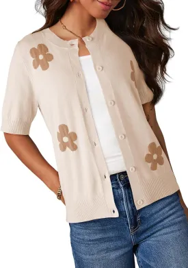 Dokotoo Cardigan Sweaters for Women Printed Round Neck Button Cardigan Womens Tops Open Front Summer Sweaters for Women