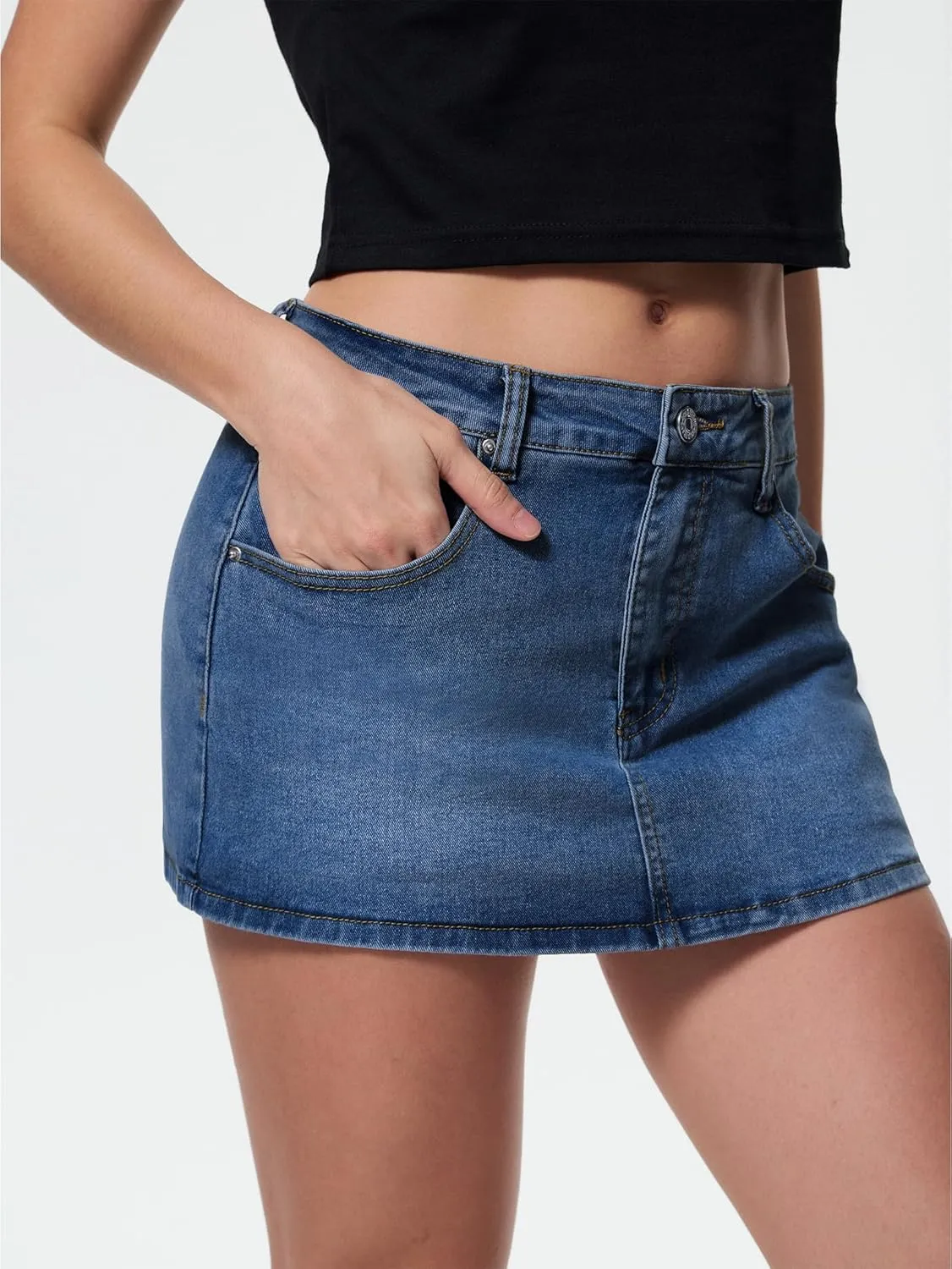 EMMIOL Women Denim Skort Skirt Stretchy Mid Waist Y2K Sexy Mini Skirts Dressy Casual Jean Skorts