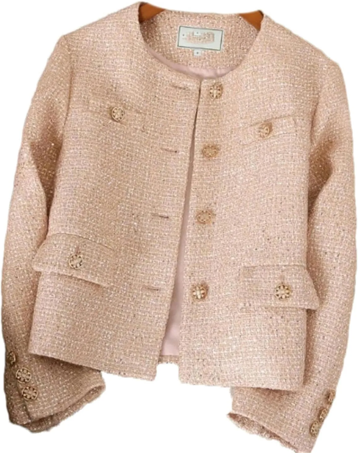 Fall Winter French Tweed Wool Sweet Pink Jackets Coat Women's Chic Female Outerwear Coats Suit