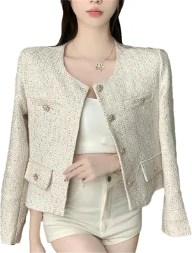 Fall Winter French Tweed Wool Sweet Pink Jackets Coat Women's Chic Female Outerwear Coats Suit