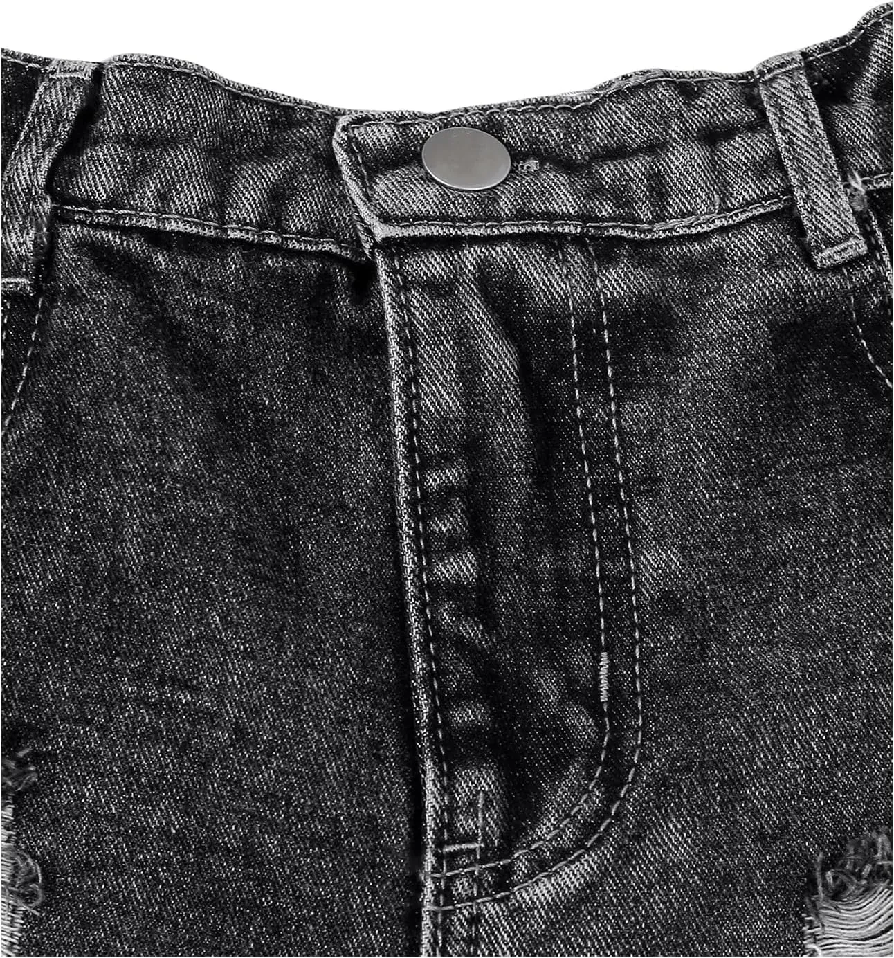 Floerns Girl's Ripped Raw Hem Elastic Waist Straight Leg Denim Shorts with Pockets