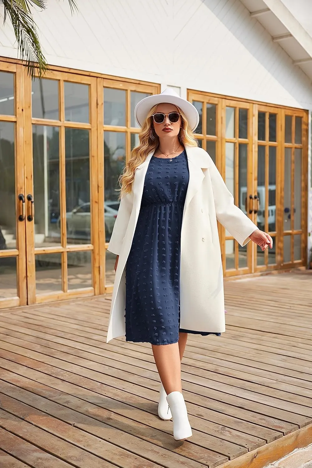 IN'VOLAND Women's Plus Size Swiss Dot Long Sleeve Chiffon Dress Flowy High Waist A Line Ruffle Babydoll Midi Dresses 16W-24W