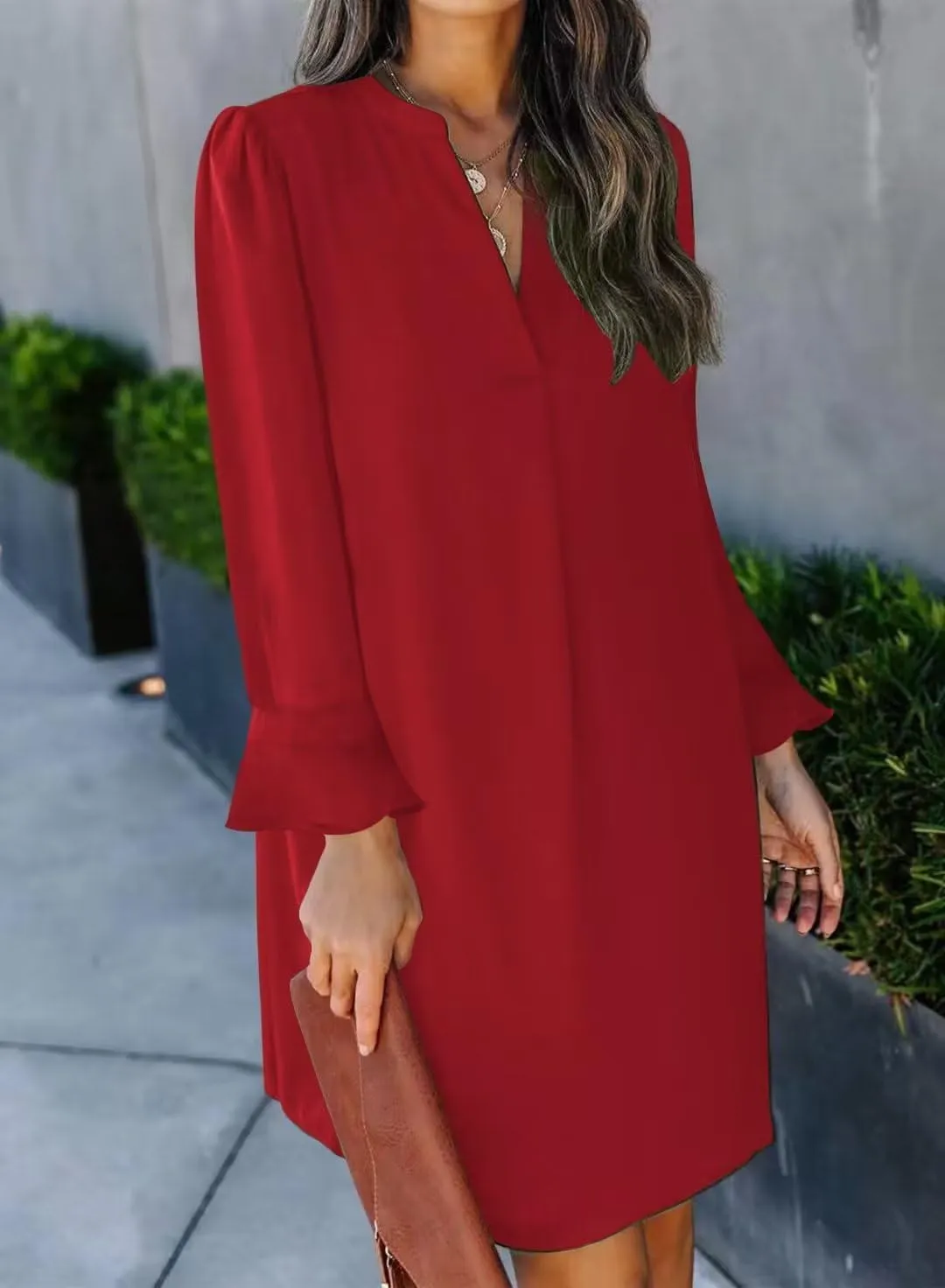 JOCAFIYE Womens Dresses Summer Casual Dress Long Sleeve V Neck Dress Shift Dress for Women 2025