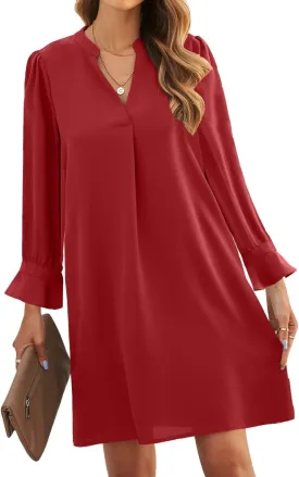 JOCAFIYE Womens Dresses Summer Casual Dress Long Sleeve V Neck Dress Shift Dress for Women 2025
