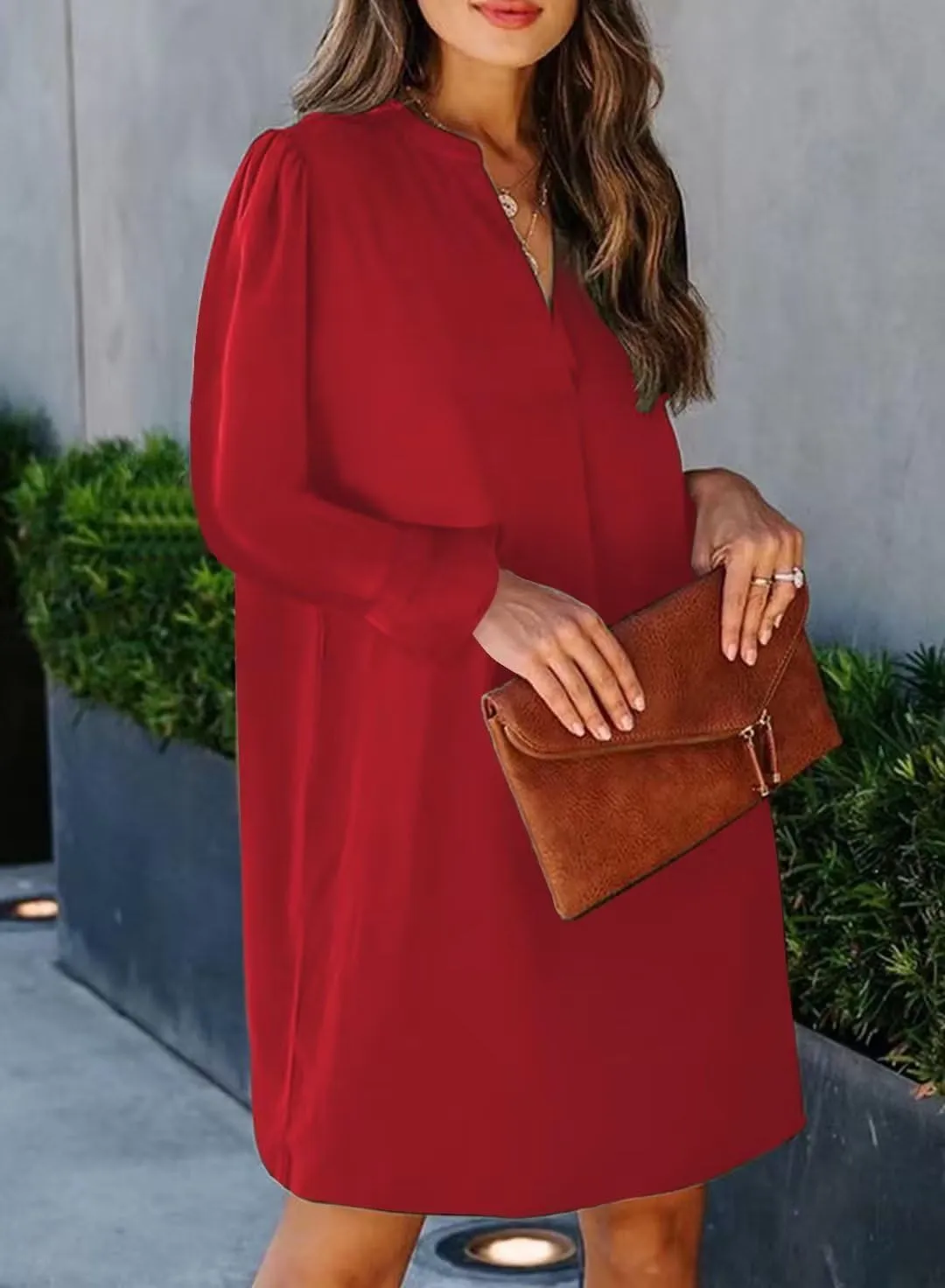 JOCAFIYE Womens Dresses Summer Casual Dress Long Sleeve V Neck Dress Shift Dress for Women 2025