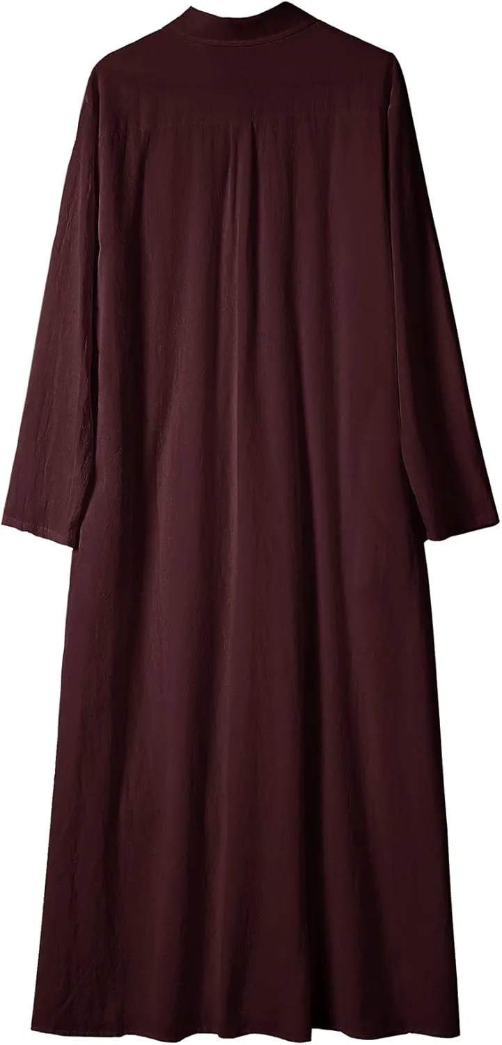 Ladyful Women's Button Down Cotton Linen Shirt Dress Long Sleeve Maxi Shirtdress Beach Summer Dress Pockets