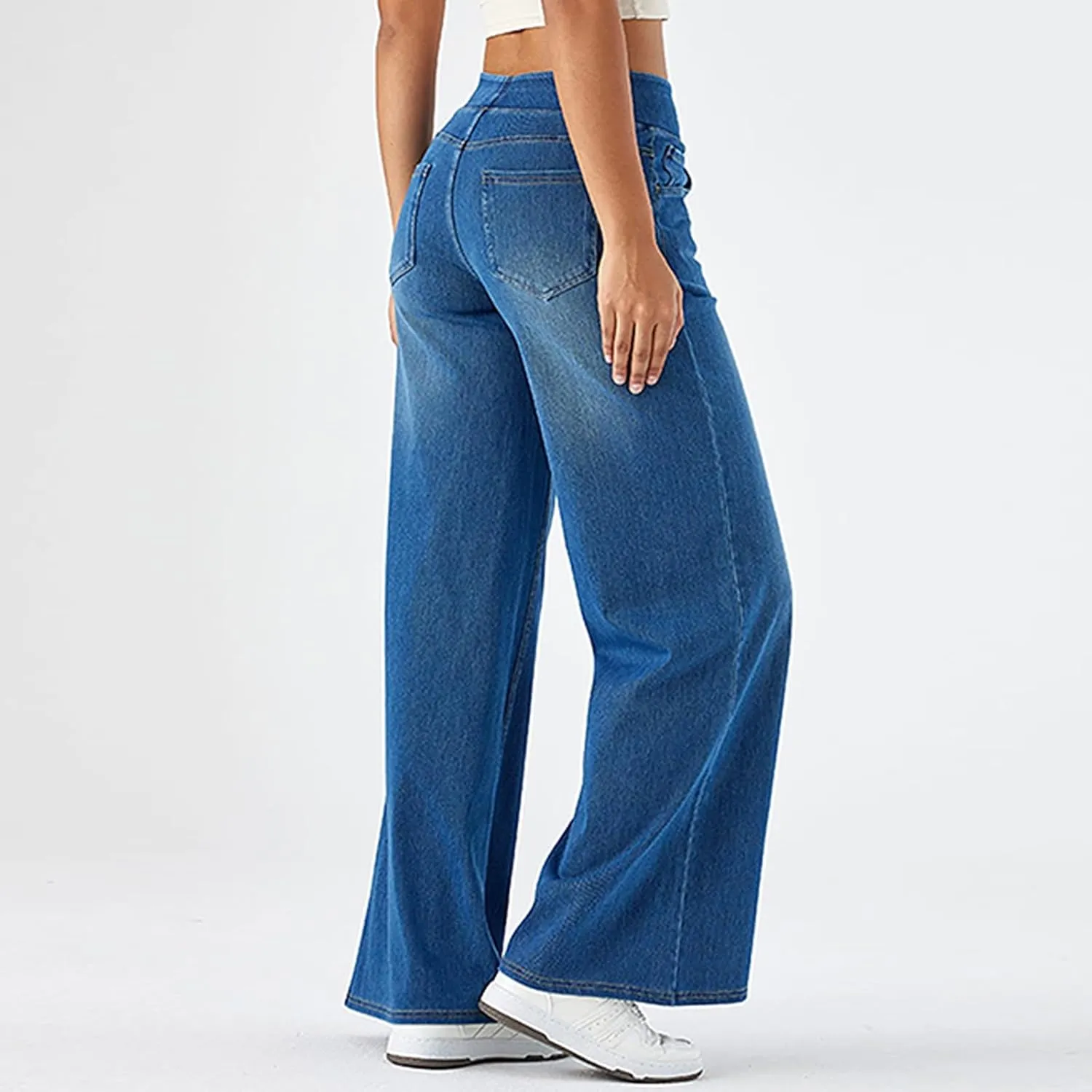 Large Size Denim High-Waisted Thin Multi-Pocket Straight Loose Dressy Casual Pants