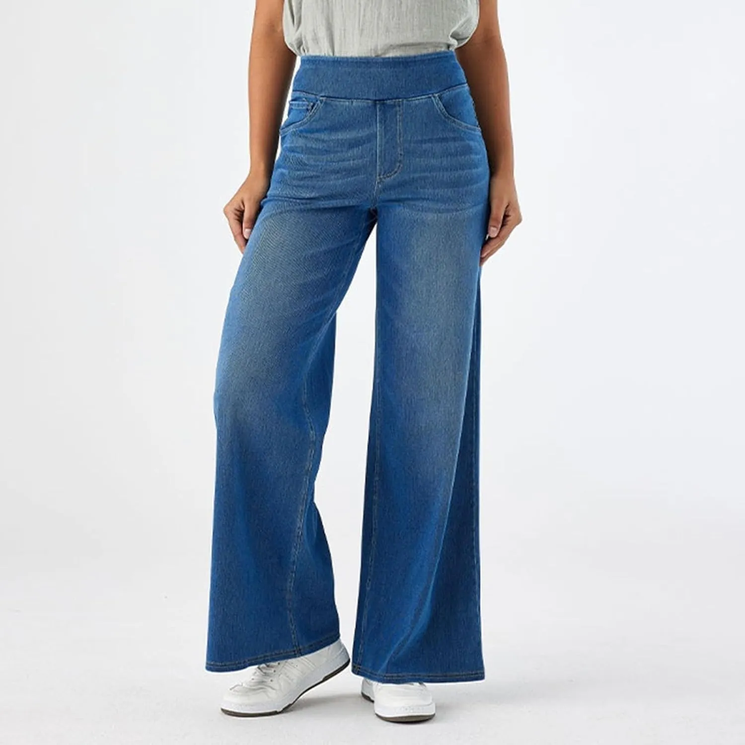 Large Size Denim High-Waisted Thin Multi-Pocket Straight Loose Dressy Casual Pants