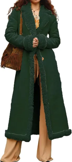 Long Jackets for Women Trendy Winter Open Front Cardigan Faux Fur Warm Trim Parka Outwear Casual Loose with Pockets