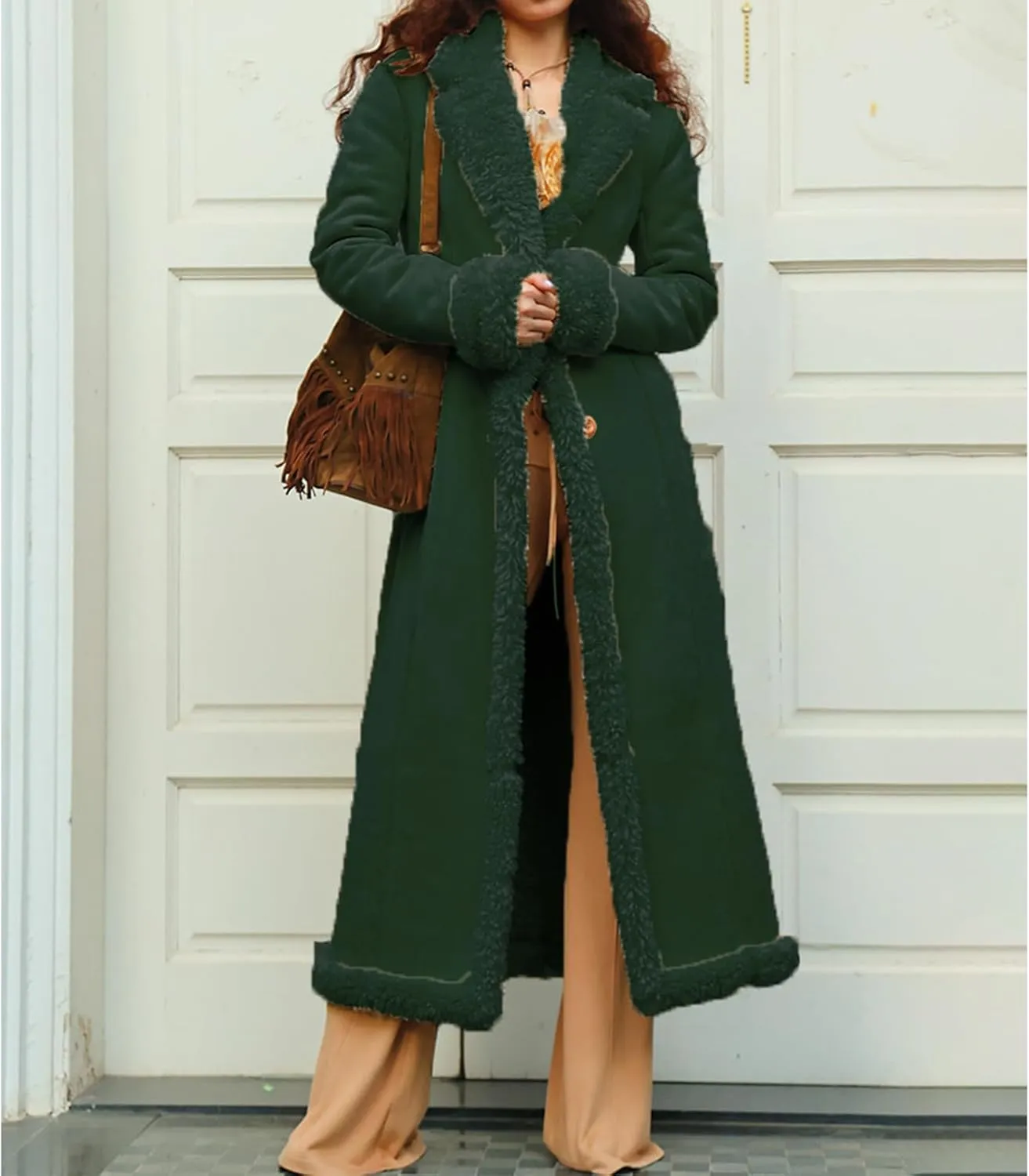 Long Jackets for Women Trendy Winter Open Front Cardigan Faux Fur Warm Trim Parka Outwear Casual Loose with Pockets