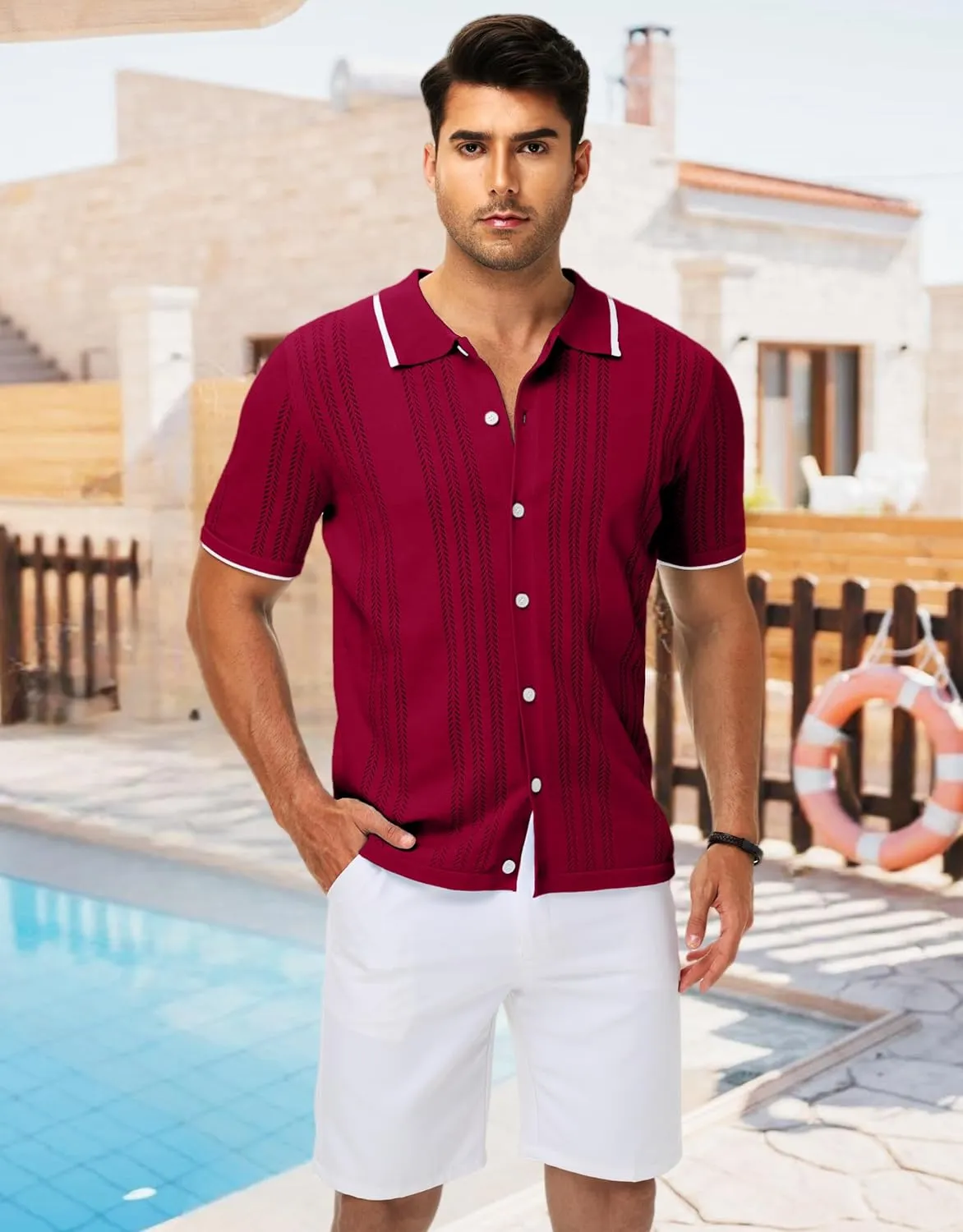 MAPICK Men's Button Down Polo Shirt Casual Short Sleeve Knit Shirt Summer Vacation Beach Clothes