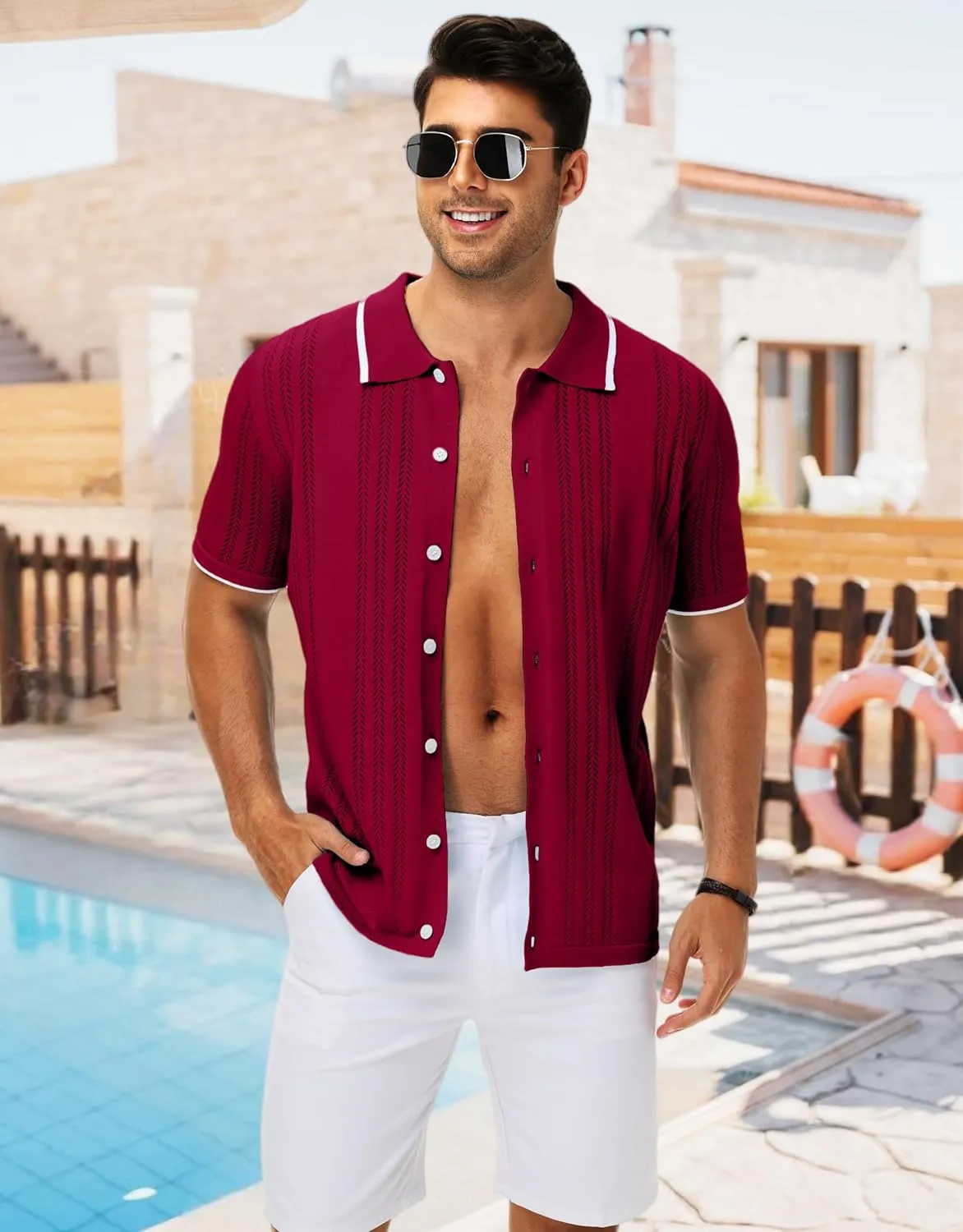 MAPICK Men's Button Down Polo Shirt Casual Short Sleeve Knit Shirt Summer Vacation Beach Clothes