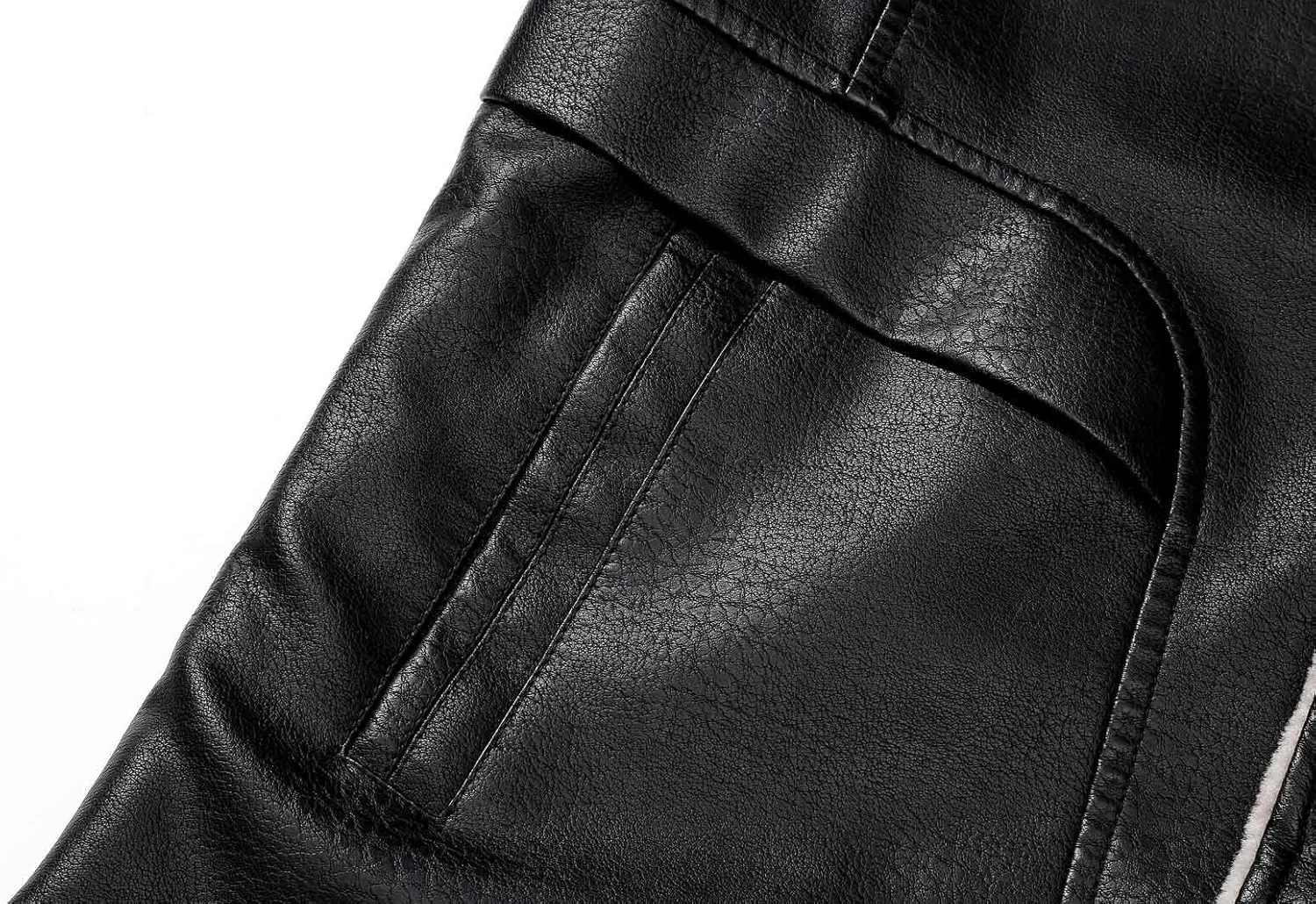 Mens Leather Jacket Fleece Lined Motorcycle Jacket Button Down Faux Leather Jacket Notch Lapel Coat Warm Winter Jacket