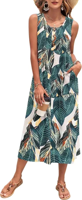 MOLERANI Women's Summer Maxi Dress 2025 Sleeveless Button Down Casual Loose Long Beach Sundress Travel Vacation Outfits