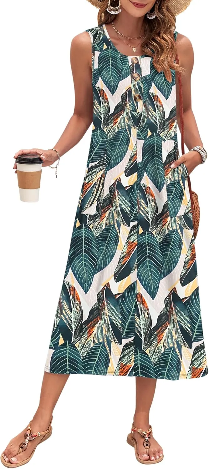 MOLERANI Women's Summer Maxi Dress 2025 Sleeveless Button Down Casual Loose Long Beach Sundress Travel Vacation Outfits