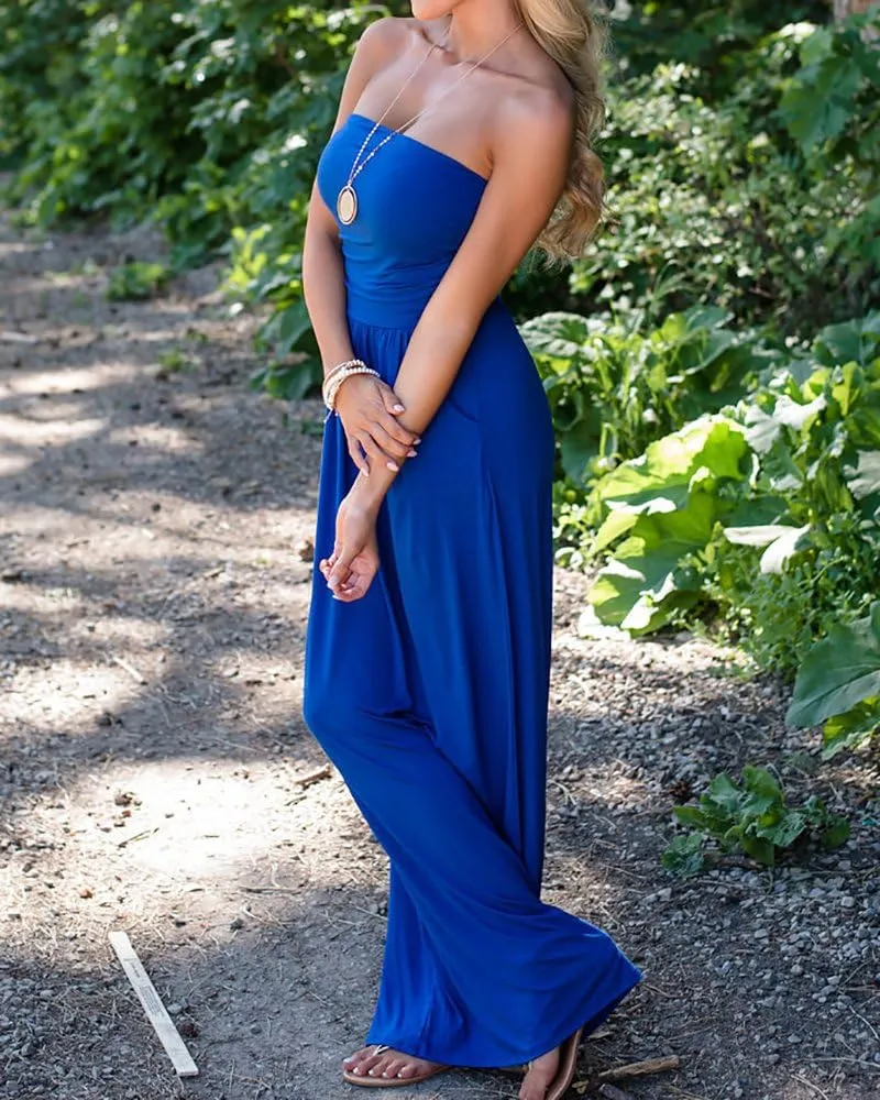Ofenbuy Womens Off The Shoulder Maxi Dresses Summer Strapless Bandeau Long Dress with Pockets