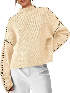 PRETTYGARDEN Women's Chunky Knit Winter Sweaters Casual Long Sleeve Mock Neck Oversized Loose Pullover Sweater Tops