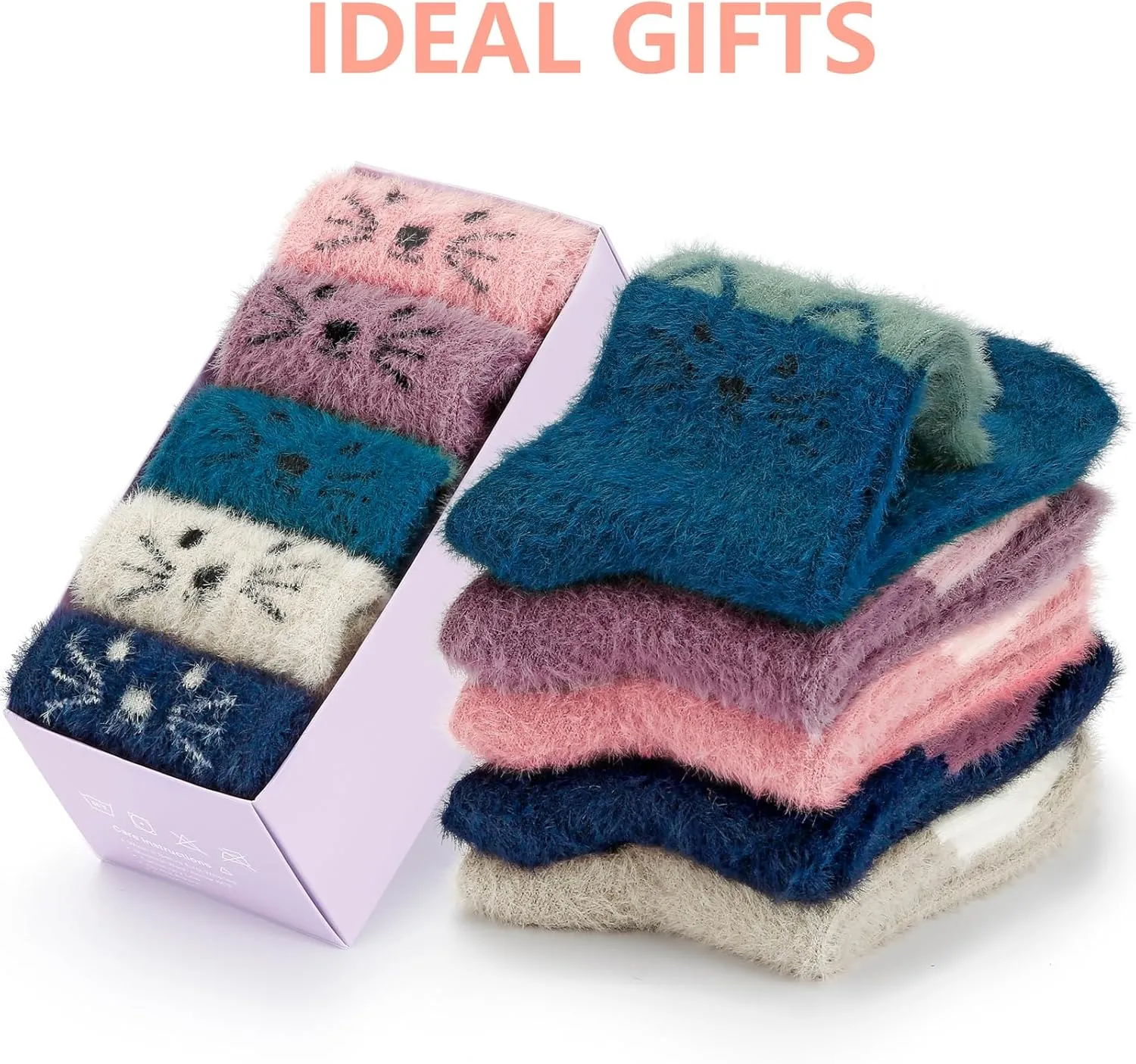 SISOSOCK 5 Pairs Fuzzy Soft Cozy Comfortable Socks for Women, Casual Sleep Comfy Socks, Perfect Warm Winter Gifts for Women