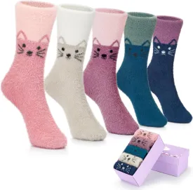 SISOSOCK 5 Pairs Fuzzy Soft Cozy Comfortable Socks for Women, Casual Sleep Comfy Socks, Perfect Warm Winter Gifts for Women