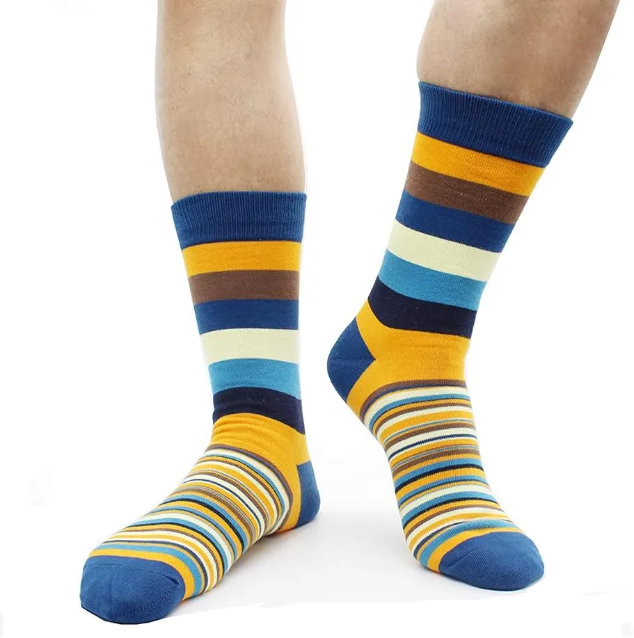 TOEJYJ Mens Fun Dress Socks, Pattern Funny Casual Socks Pack, Colorful Striped Cotton Novelty Socks Size 10-13
