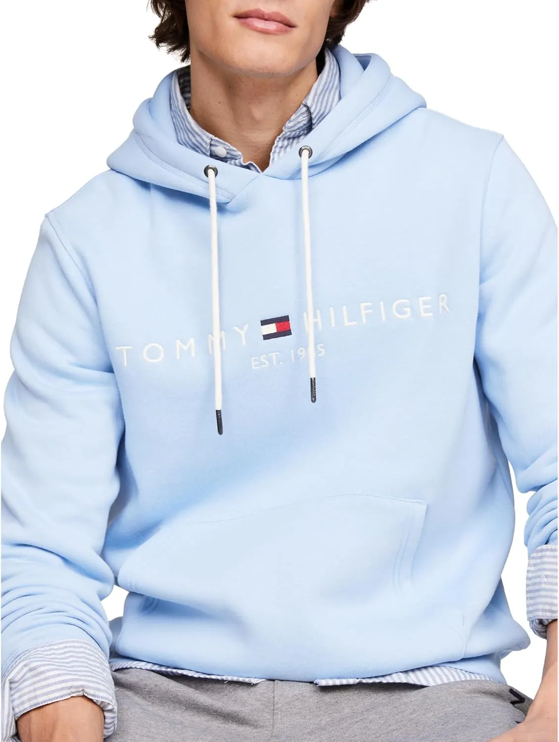 Tommy Hilfiger Men's Medium Weight Fleece Hoodie Sweatshirt with Embroidered Logo, Also Available in Big & Tall