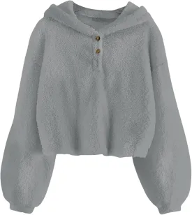 TUONROAD Girl's Fuzzy Hoodies Warm Loose Button Pullover Oversized Sherpa Jacket Coat