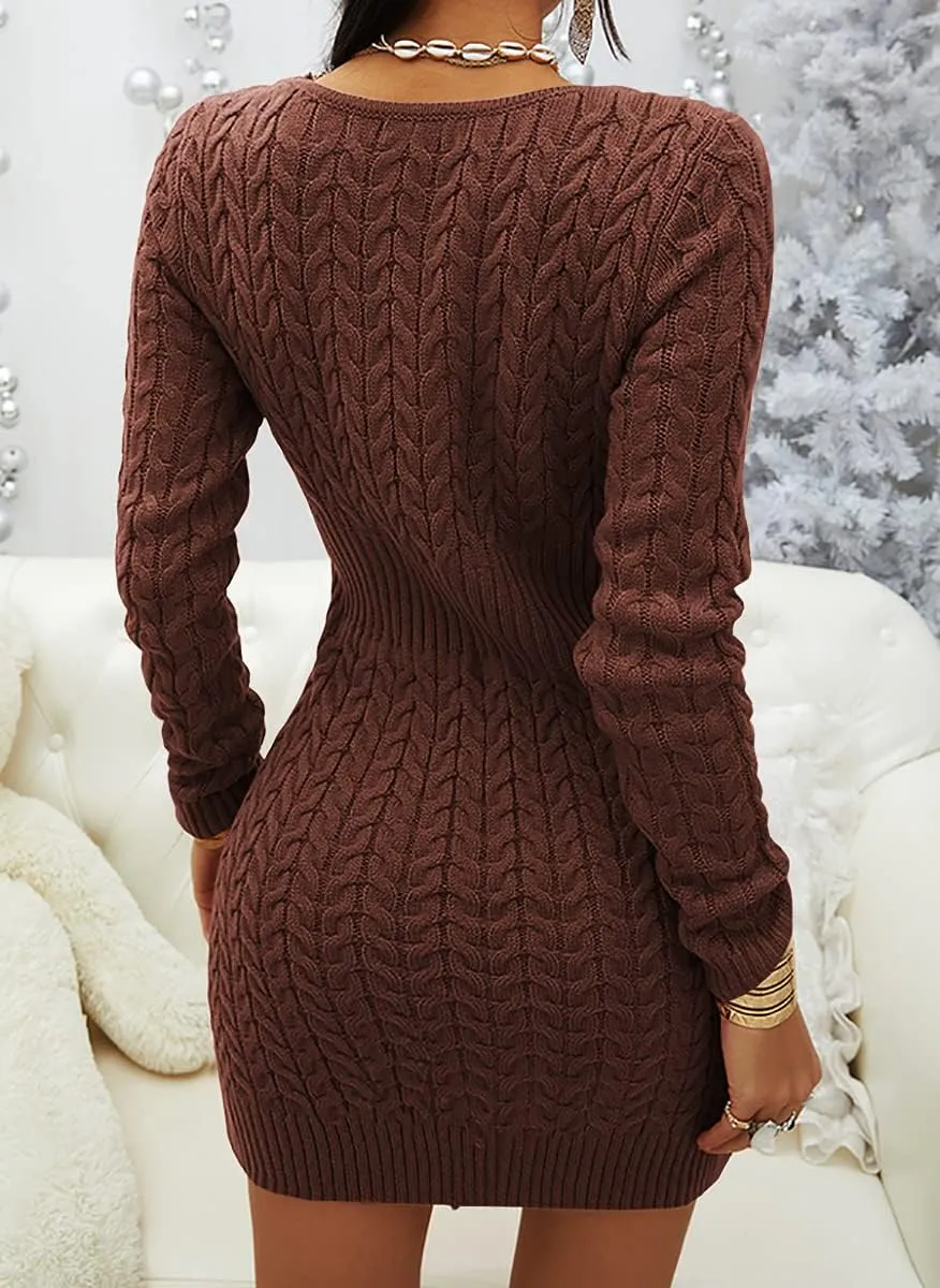 Veatzaer Womens Zipper V-Neck Casual Slim Fit Sweater Dress Long Sleeve Solid Sweaters Knit Mini Dress