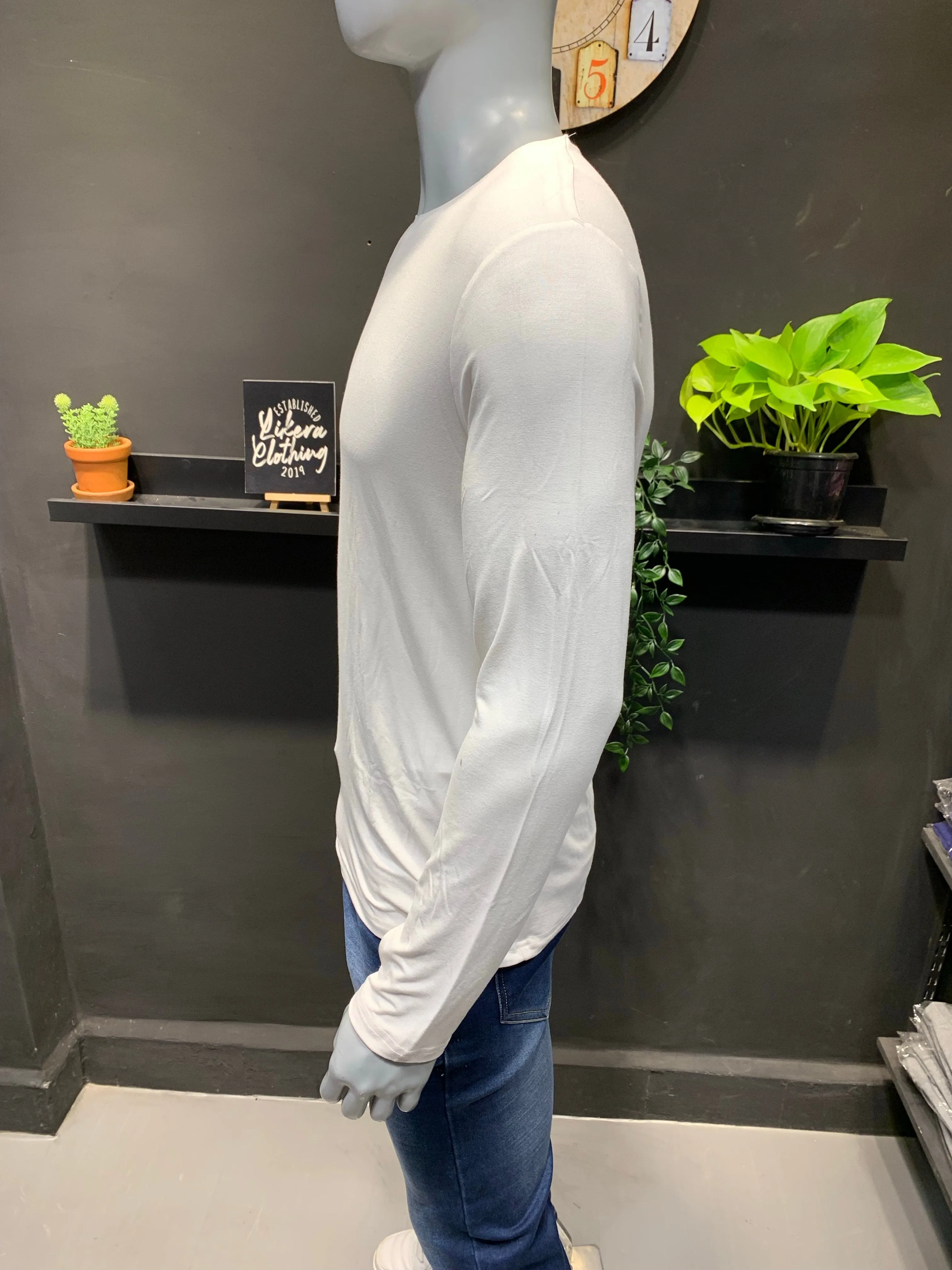 White Raw Neck Thumb hole Tshirt