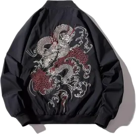 WOLONG Spring Men's Bomber-Style Jacket with Embroidery Long Sleeve Casual Coat