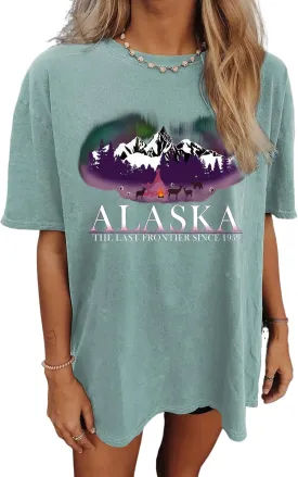 Women Miami Florida Letter Graphic Print Tee Shirt Oversized Short Sleeve Crew Neck Drop Shoulder Casual T-Shirt Tops