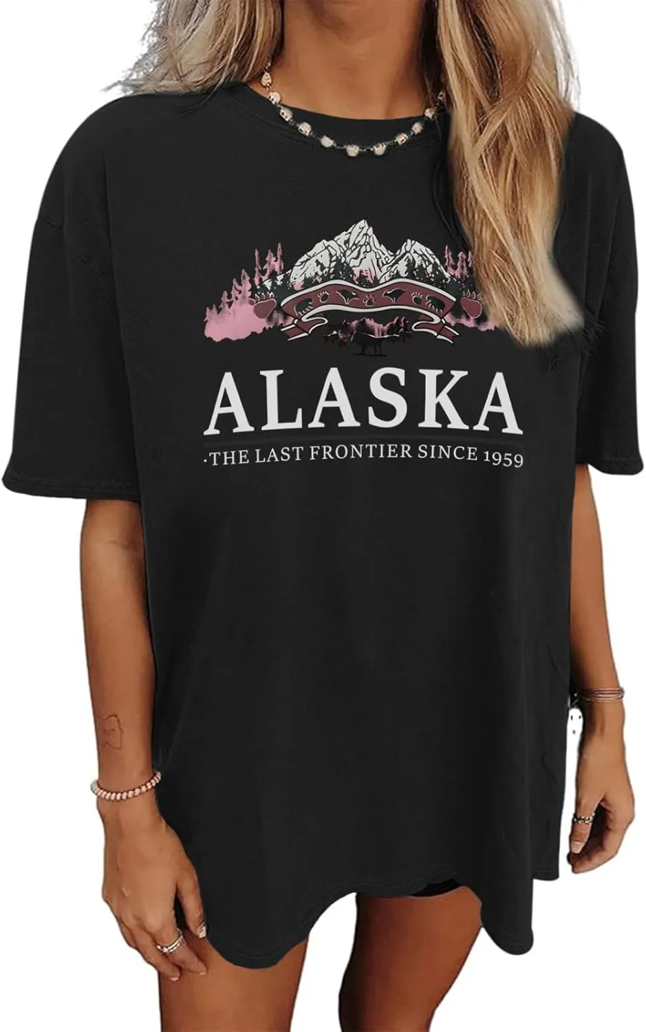 Women Miami Florida Letter Graphic Print Tee Shirt Oversized Short Sleeve Crew Neck Drop Shoulder Casual T-Shirt Tops