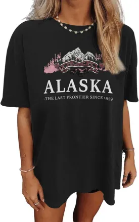 Women Miami Florida Letter Graphic Print Tee Shirt Oversized Short Sleeve Crew Neck Drop Shoulder Casual T-Shirt Tops