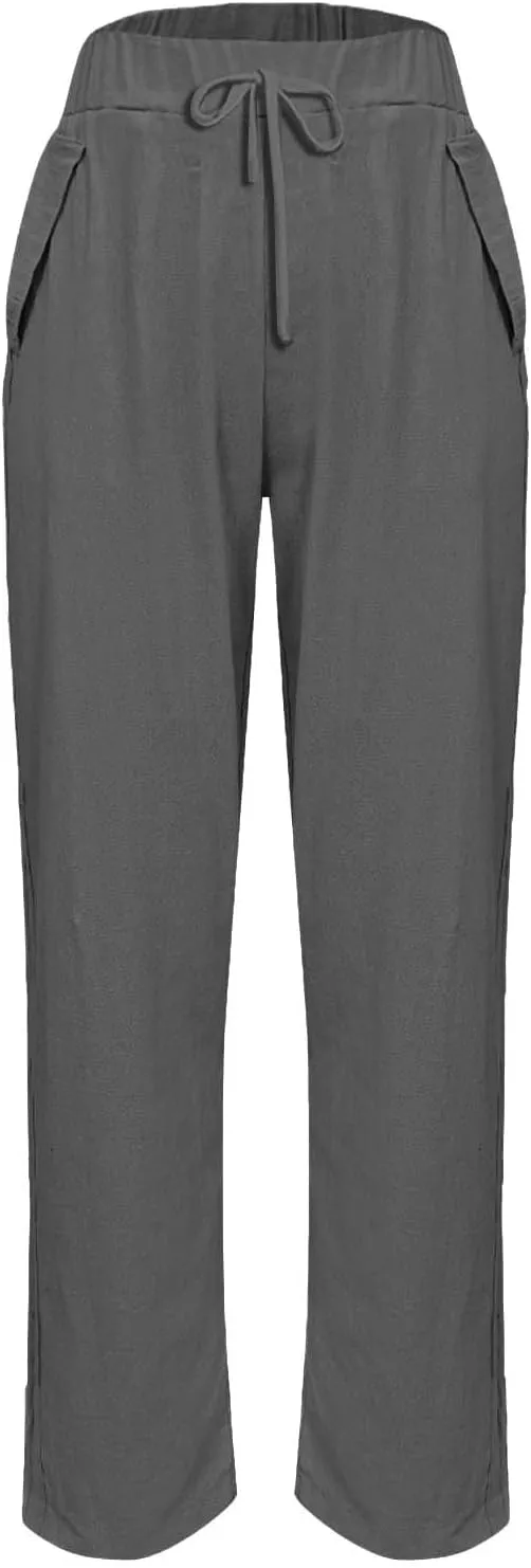 Women's Fashion Elastic Lightweight Breathable Lace Trim Vintage Casual Dressy Loose Fit Pants