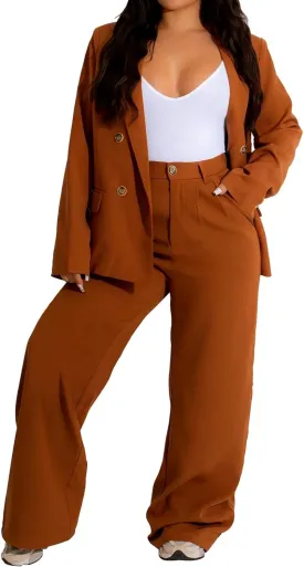 Women's Two Piece Outfits Casual Blazer Jacket Wide Leg Work Pants Business Suit Sets with Pocket