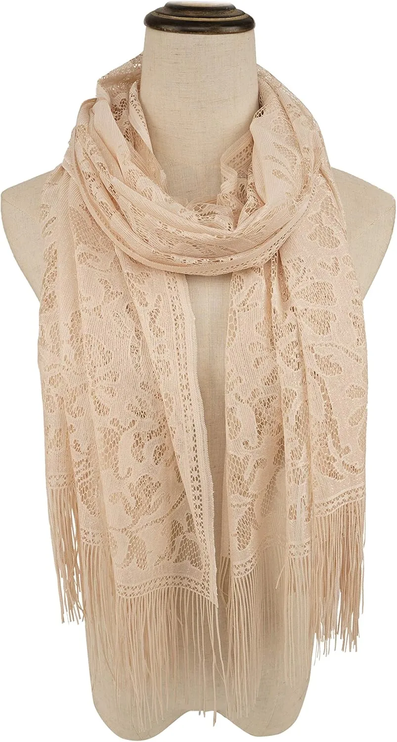 YOUR SMILE Ladies/Women's Lightweight Solid Color Fringe Lace Tassels Long Shawl Scarf For Spring Summer Fall
