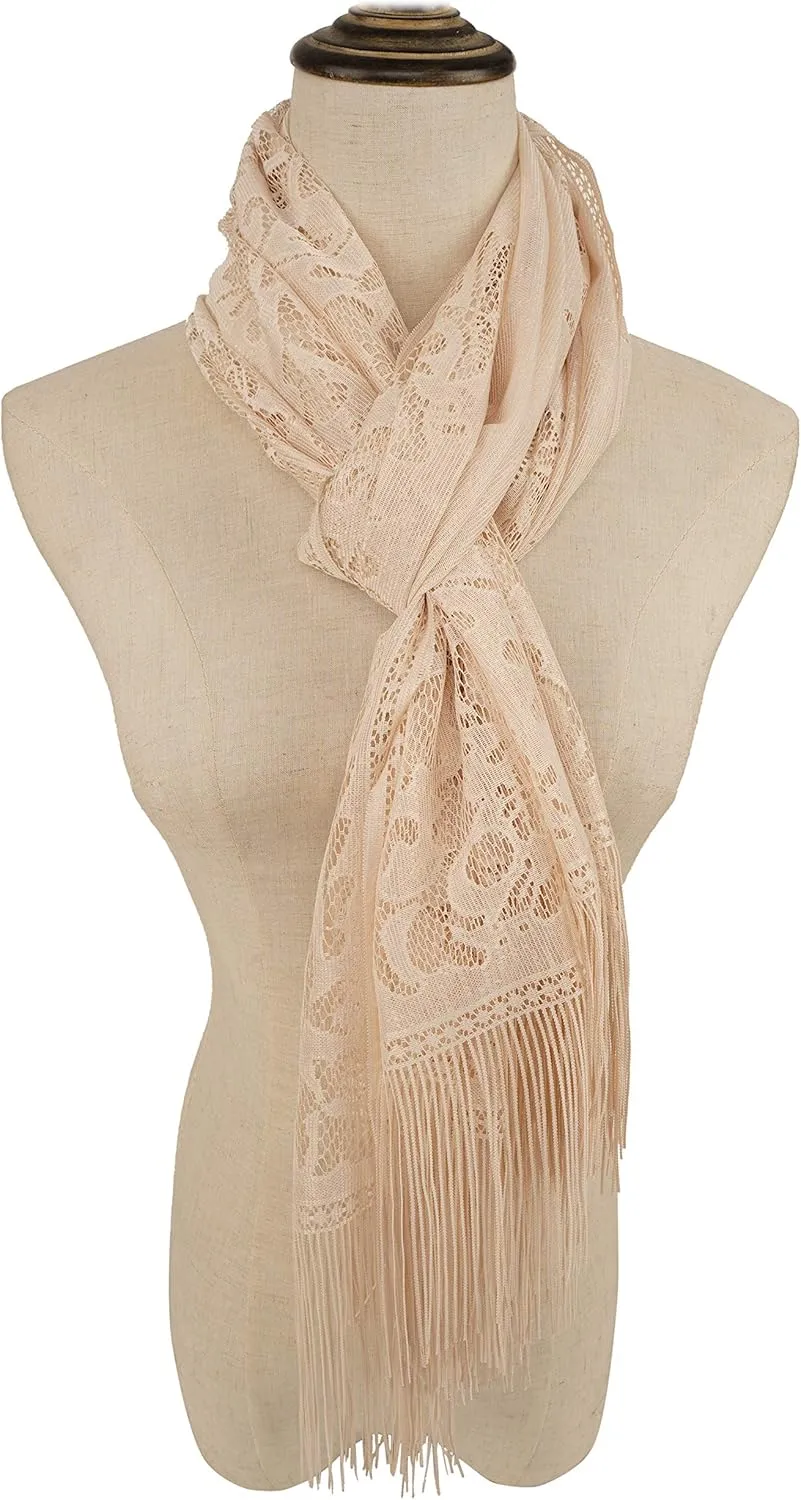 YOUR SMILE Ladies/Women's Lightweight Solid Color Fringe Lace Tassels Long Shawl Scarf For Spring Summer Fall