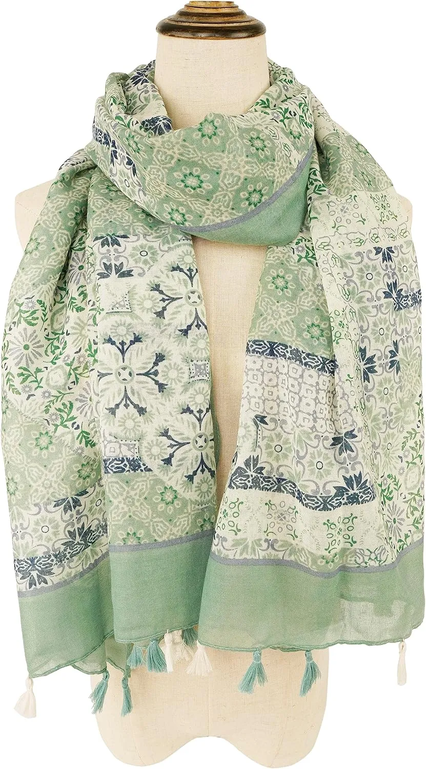 YOUR SMILE Large Boho Scarf for Women Lightweight Floral Printed Scarves Fall Winter Fashion Fringed Shawl wraps