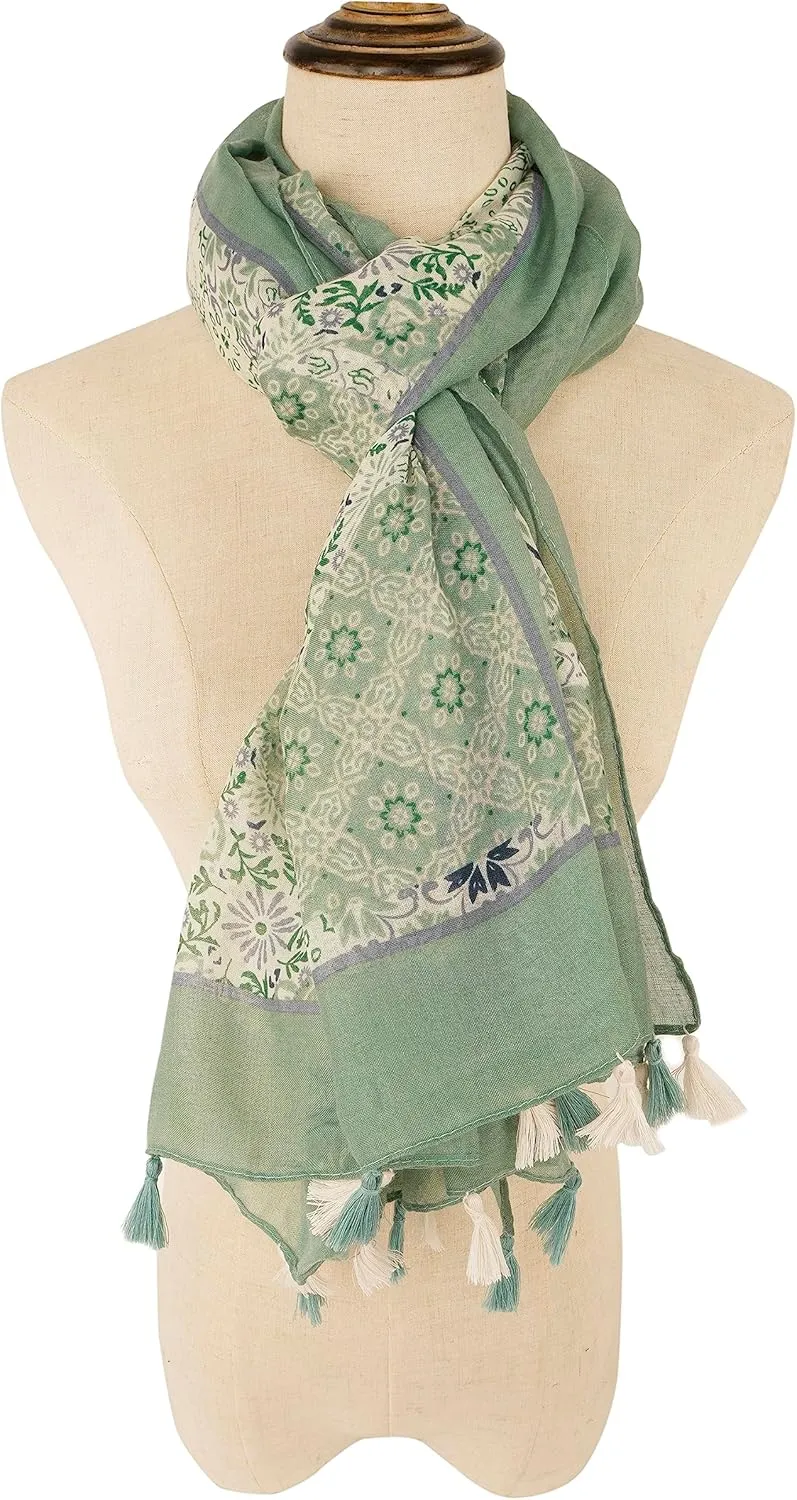 YOUR SMILE Large Boho Scarf for Women Lightweight Floral Printed Scarves Fall Winter Fashion Fringed Shawl wraps