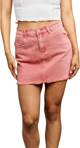 Zenana Colored Denim Mini Skirt with Raw Hem