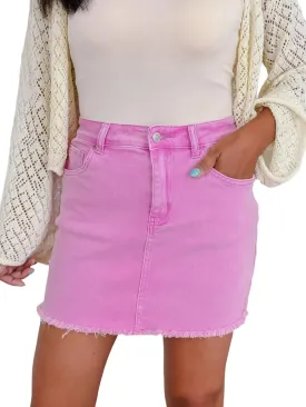 Zenana Colored Denim Mini Skirt with Raw Hem
